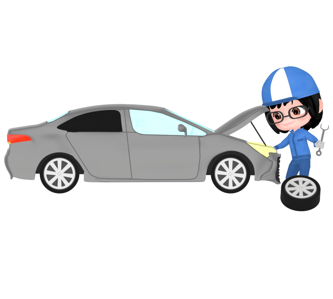 自動車を修理する整備士のイラスト