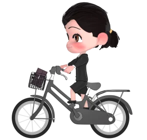 自転車通勤する女性会社員のイラスト