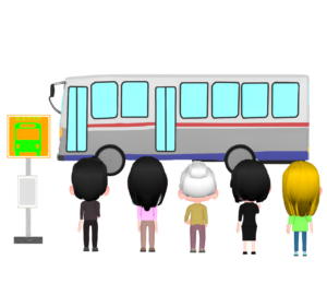 バス停に並ぶ人のイラスト