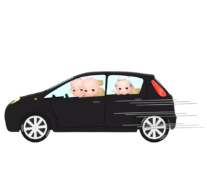 車に乗る高齢者グループのイラスト