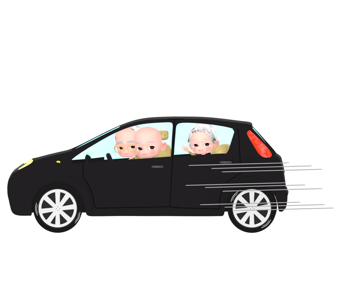 車に乗る高齢者グループのイラスト