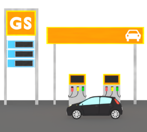 車とガソリンスタンドのイラスト