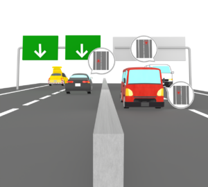 高速道路でカーナビを使う車のイラスト