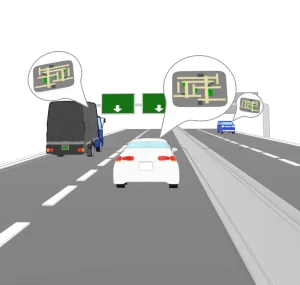 高速道路でカーナビを使う車のイラスト