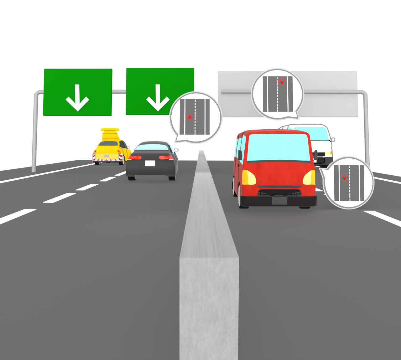 高速道路でカーナビを使う車のイラスト