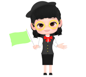 旗を持つバスガイドのイラスト