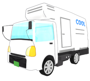 鮮度を保つ冷凍トラックのイラスト