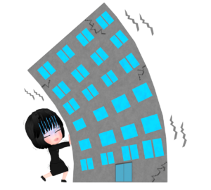 傾く赤字の会社を支える社員のイラスト
