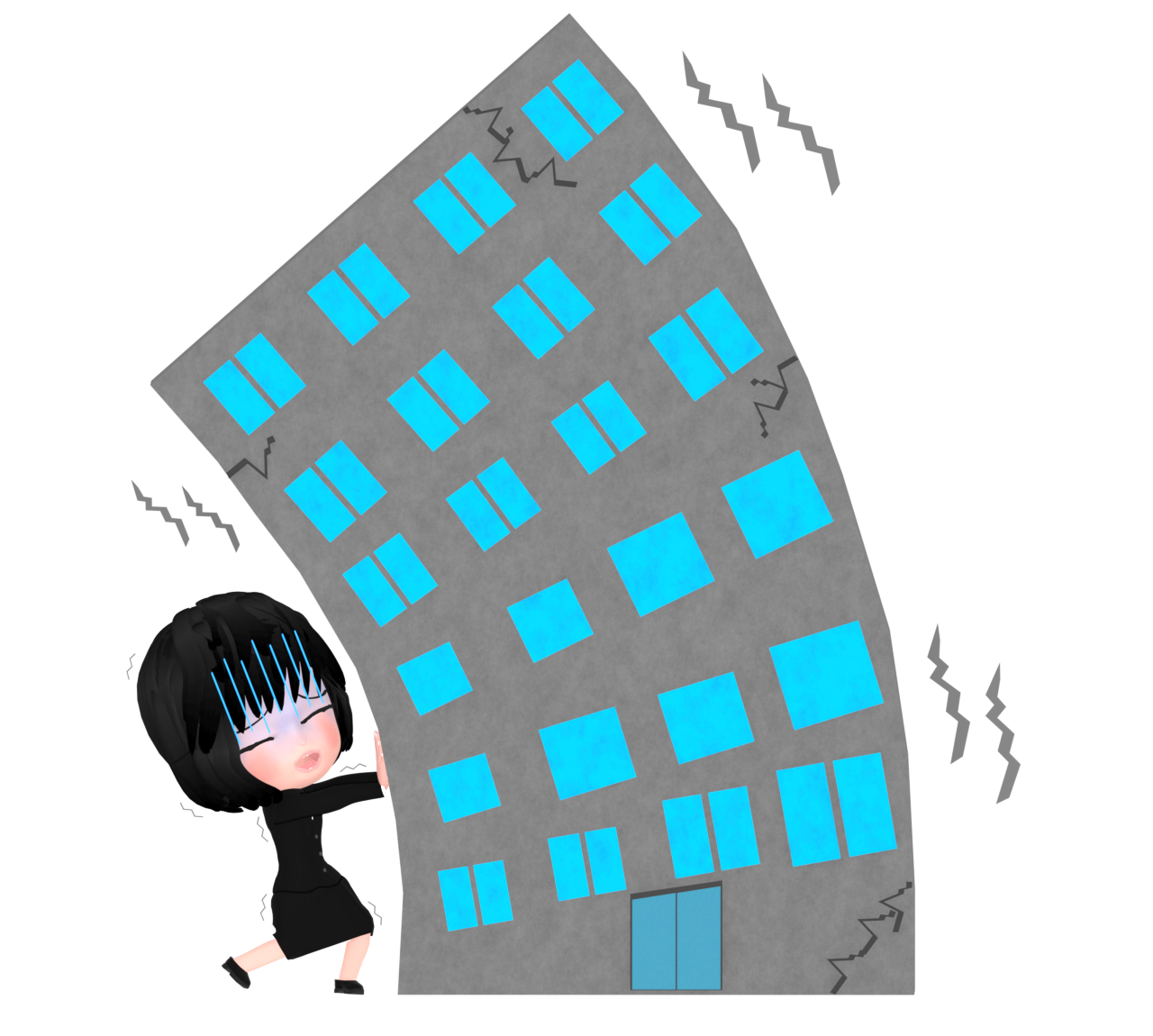 傾く赤字の会社を支える社員のイラスト