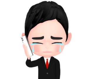 泣きながら電話をする男性会社員のイラスト