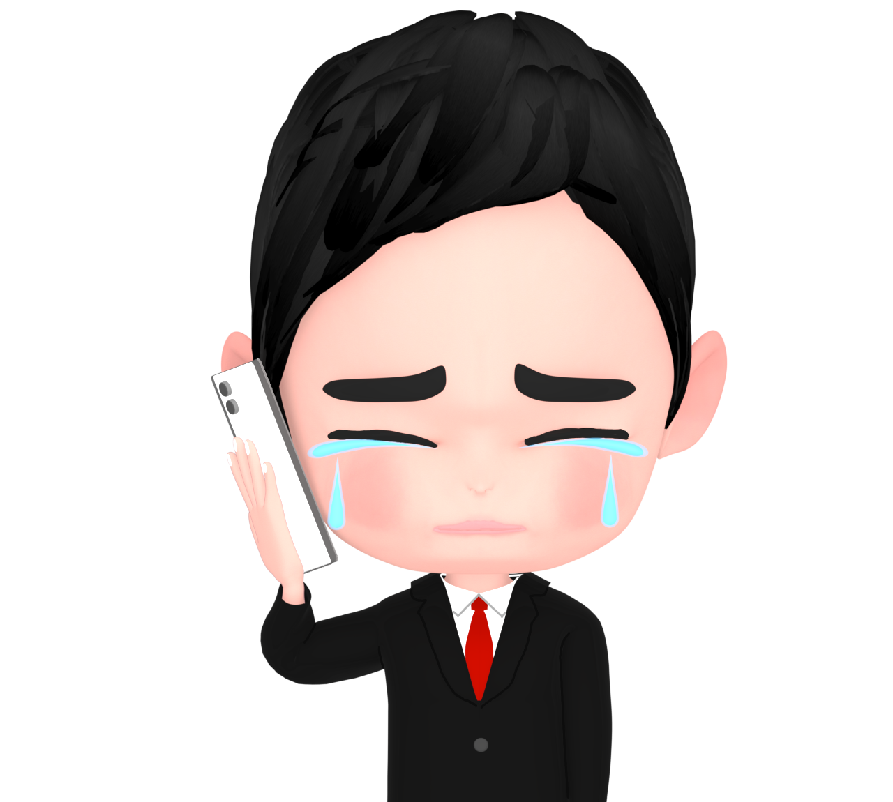泣きながら電話をする男性会社員のイラスト