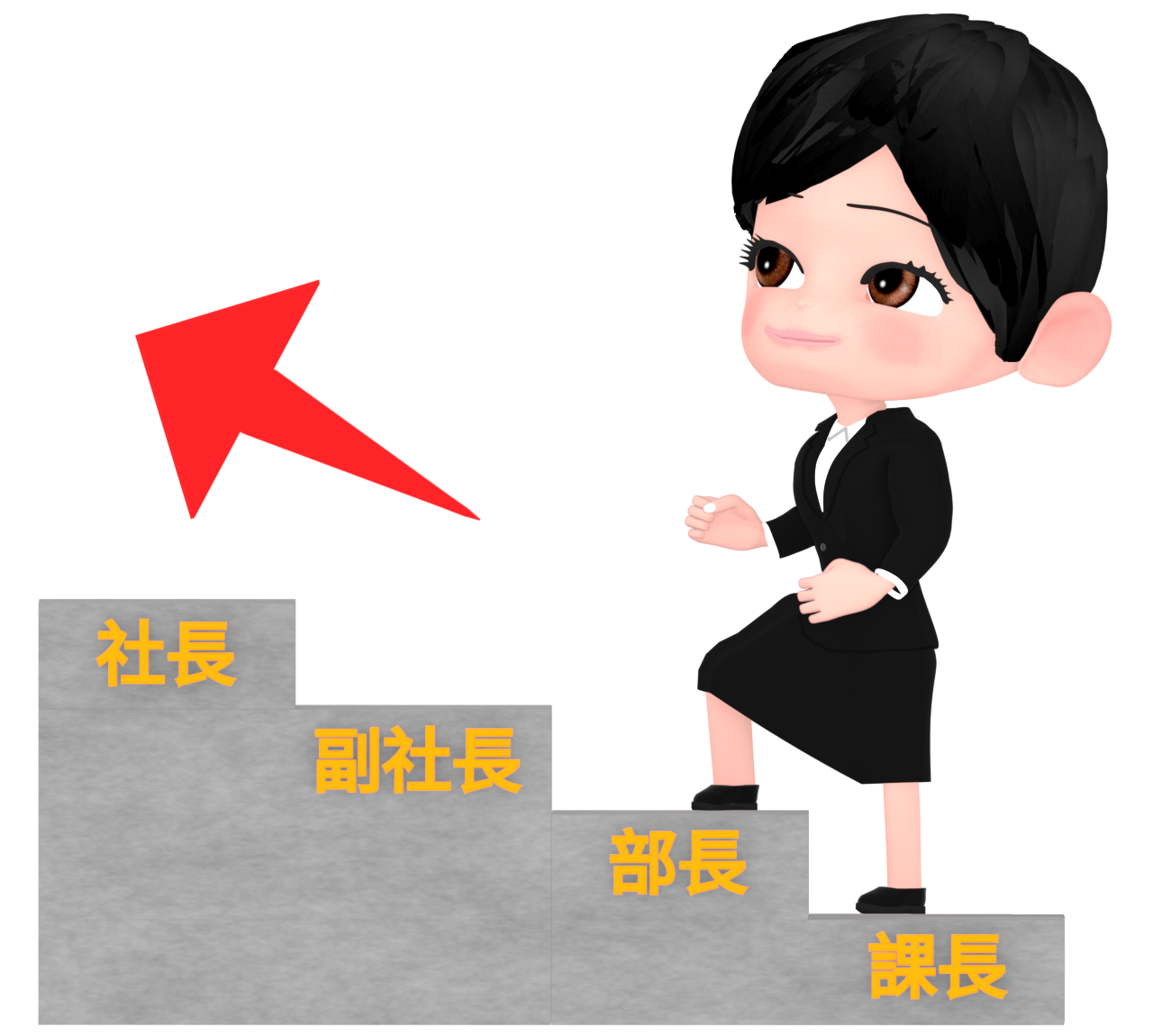 昇進の階段を上る女性会社員のイラスト