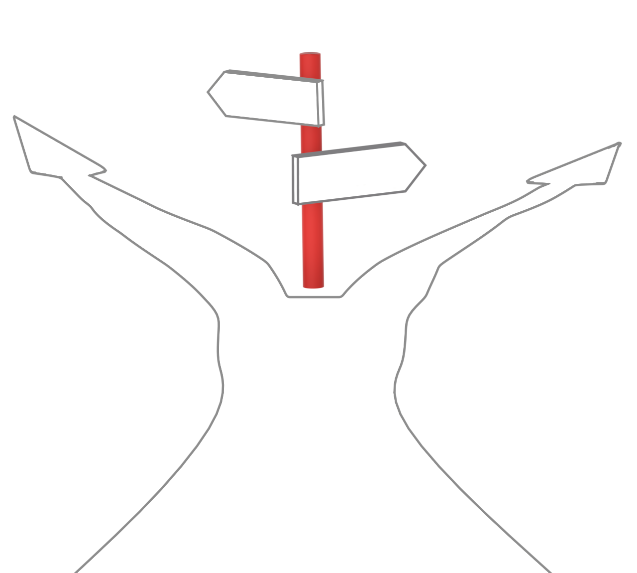 道しるべがある分かれ道のイラスト