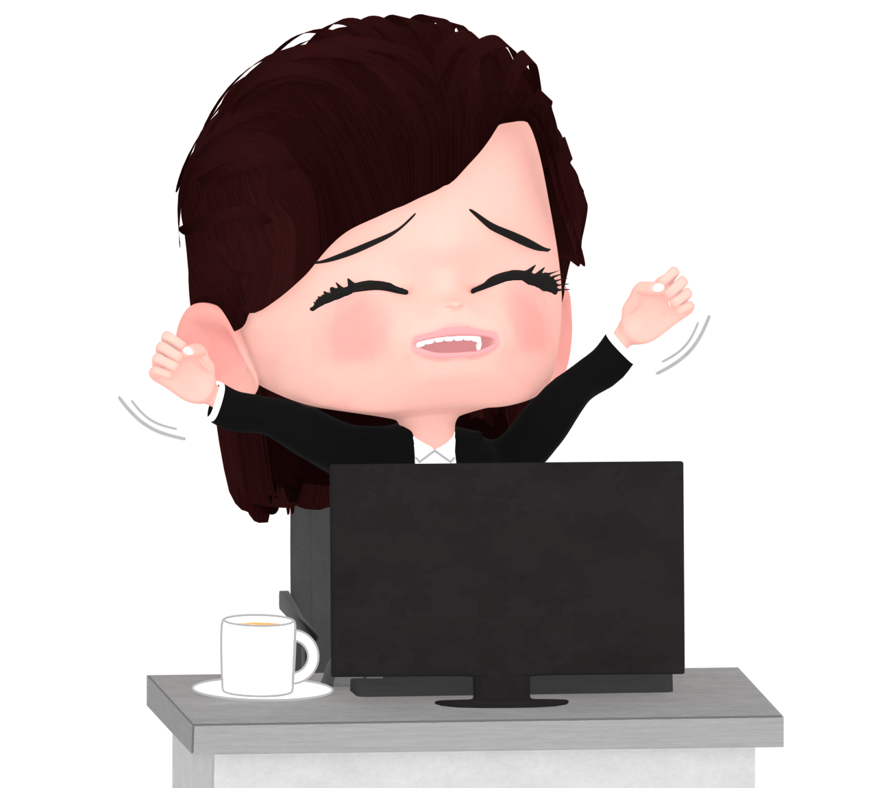 背伸びをする女性会社員のイラスト