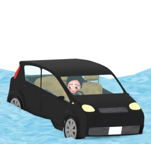 水没した車と男性のイラスト