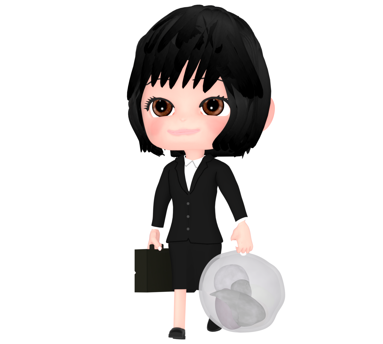 ゴミ捨てをする女性会社員のイラスト
