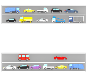 交通渋滞が起きる道路のイラスト