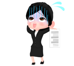 書類を見て焦る女性会社員のイラスト