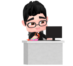 仕事中にお菓子を食べる会社員のイラスト