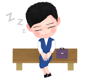 ベンチで眠る女性会社員のイラスト