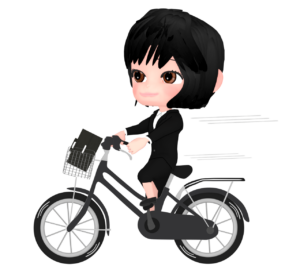 自転車通勤をする女性会社員のイラスト