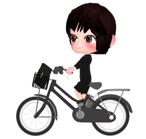 自転車通勤する女性会社員のイラスト