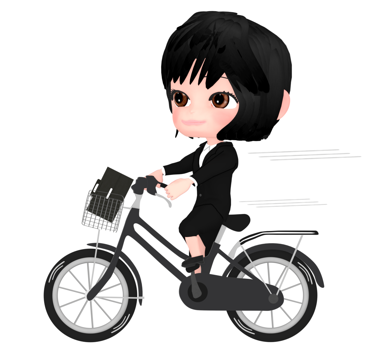 自転車通勤をする女性会社員のイラスト