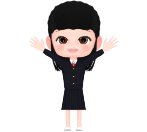 両手を挙げる女子学生のイラスト