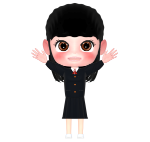 両手を挙げる女子学生のイラスト