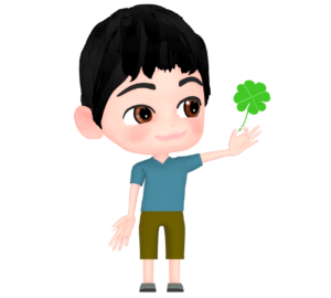 四葉のクローバーを手に持つ男の子のイラスト