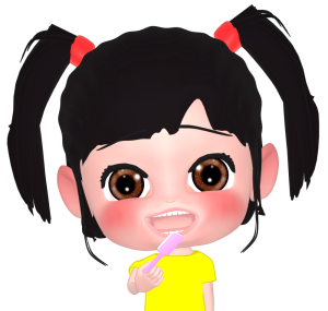 歯磨きをするかわいい女の子のイラスト