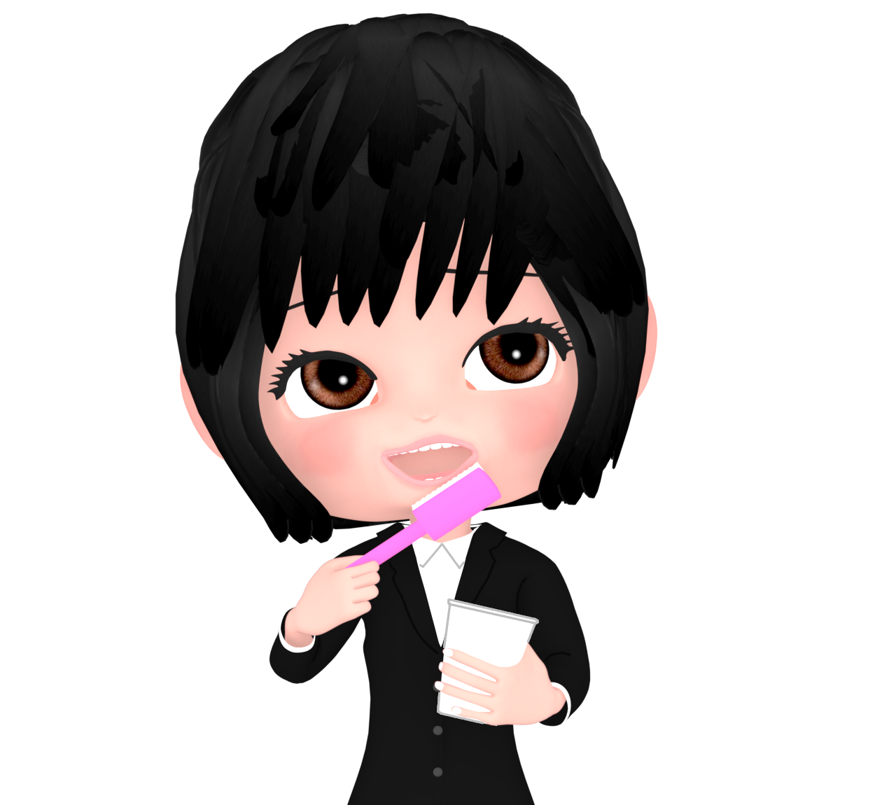 歯を磨く女性会社員のイラスト