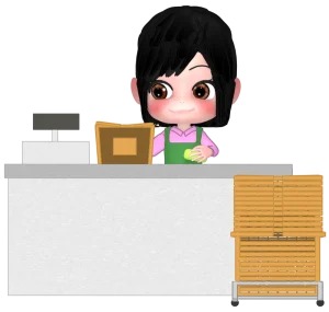 レジ打ちをする女性店員のイラスト