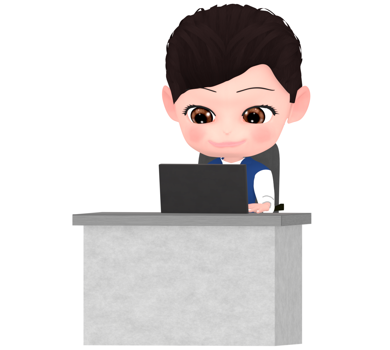 パソコンで仕事をする女性会社員のイラスト
