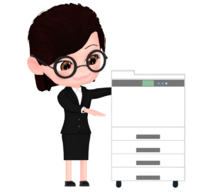 コピーを取る女性会社員のイラスト