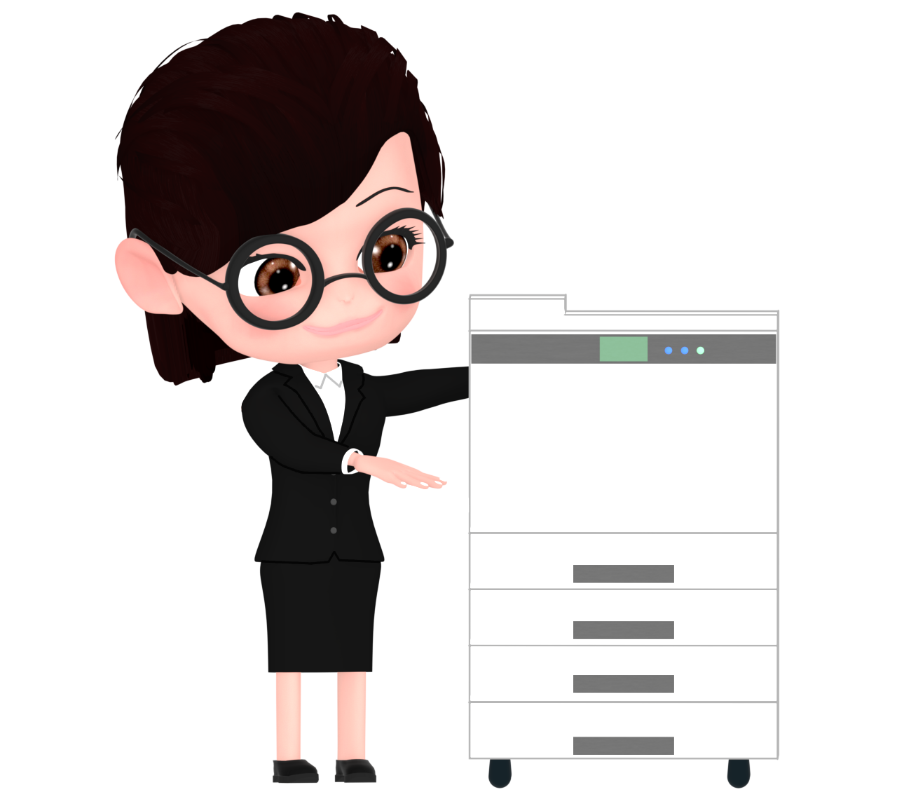 コピーを取る女性会社員のイラスト