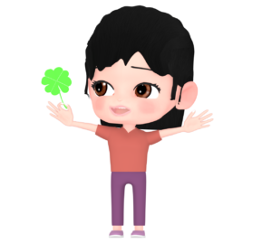 かわいい四葉のクローバーを持つ女の子のイラスト