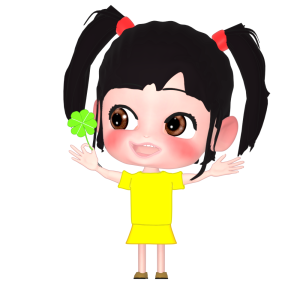 かわいい四葉のクローバーと女の子のイラスト