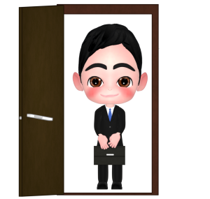 ドアを開ける男性会社員のイラスト