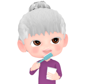 高齢者 おばあちゃんの歯磨きのイラスト