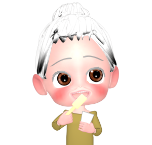 高齢者の歯磨きのイラスト（おばあちゃん）