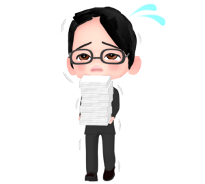 大量の書類を運ぶ男性会社員のイラスト