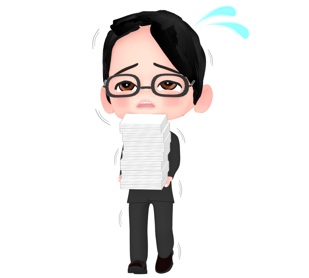 大量の書類を運ぶ男性会社員のイラスト