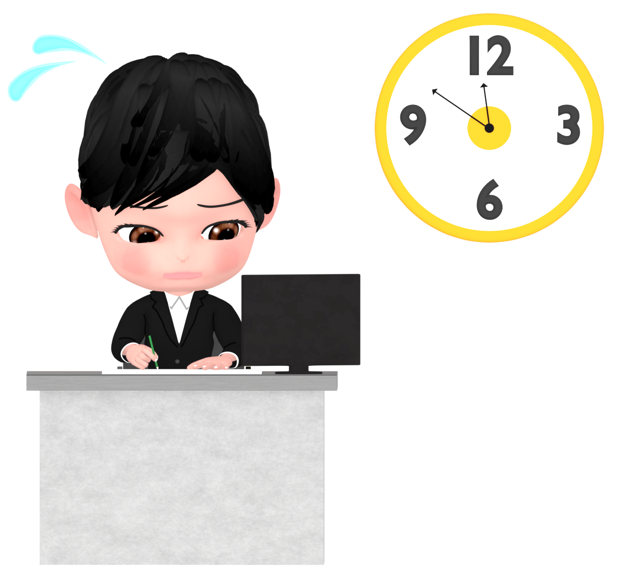 長時間労働をする残業のイラスト