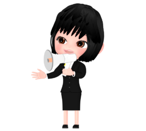拡声器で話す女性会社員のイラスト