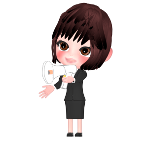 拡声器で話す女性会社員のイラスト