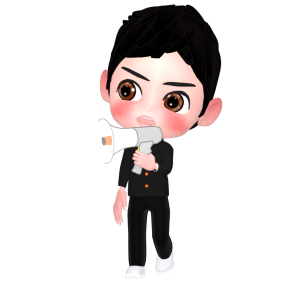 拡声器で話す男子学生のイラスト