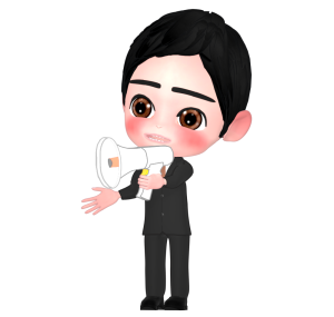 メガホンで話す男性会社員のイラスト