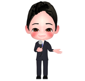 マイクを持つ男性会社員のイラスト