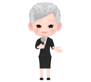 マイクでスピーチをする年配女性のイラスト